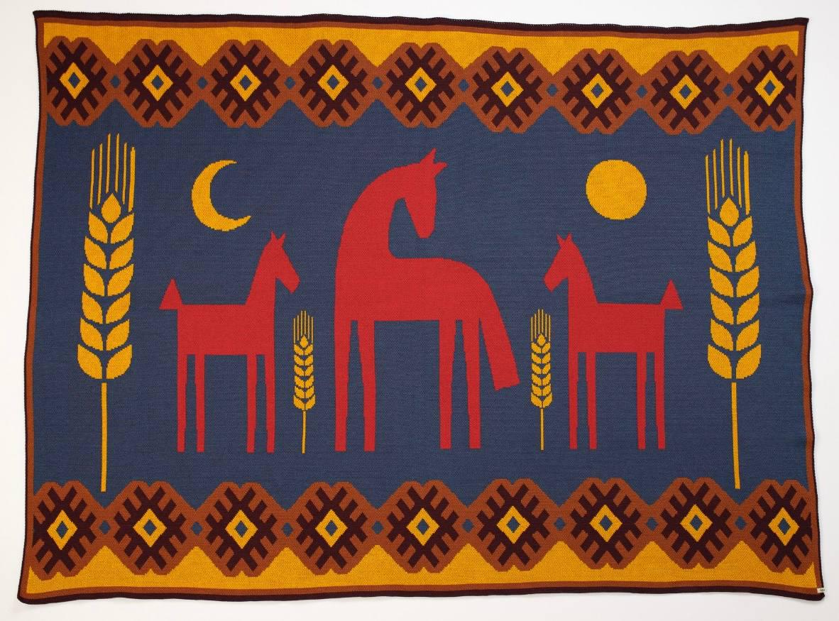 Плед трикотажний Родина коників Синій