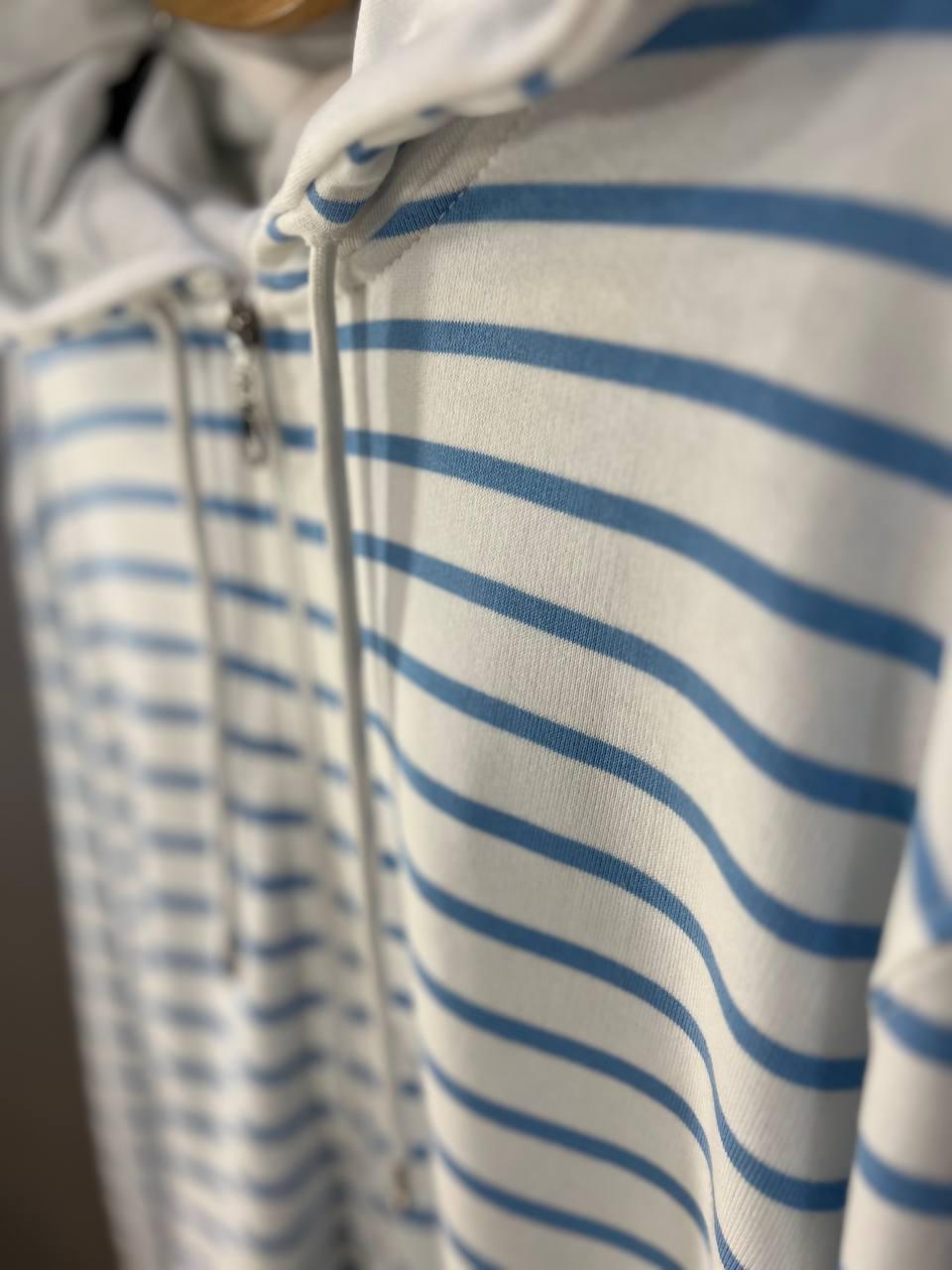 Толстовка жіноча PEPPER MINT 24-01 в смужку на блискавці з капюшоном OS Блакитний (1376) - фото 4 Толстовка жіноча PEPPER MINT 24-01 в смужку на блискавці з капюшоном OS Блакитний (1376) - фото 4