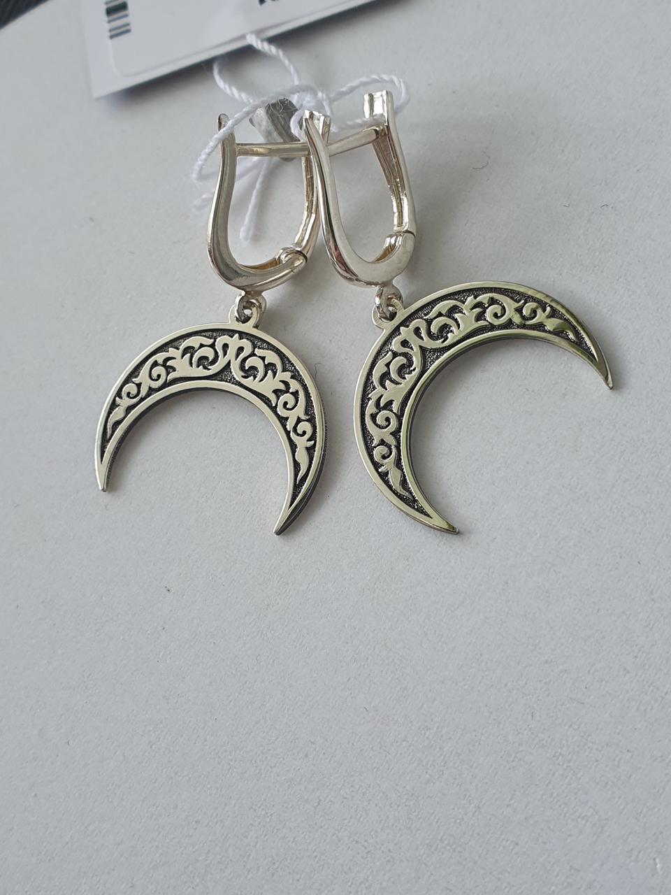 Серебряные серьги Лунница узоры 925 проба застежка английская (2614151344)