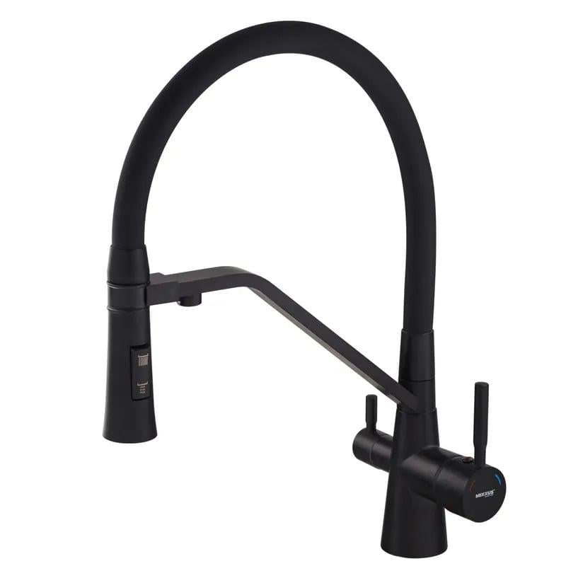 Смеситель для кухни MIXXUS PREMIUM MAGNET 021 с гибким изливом с выходом для питьевой воды Черный (MI6974)