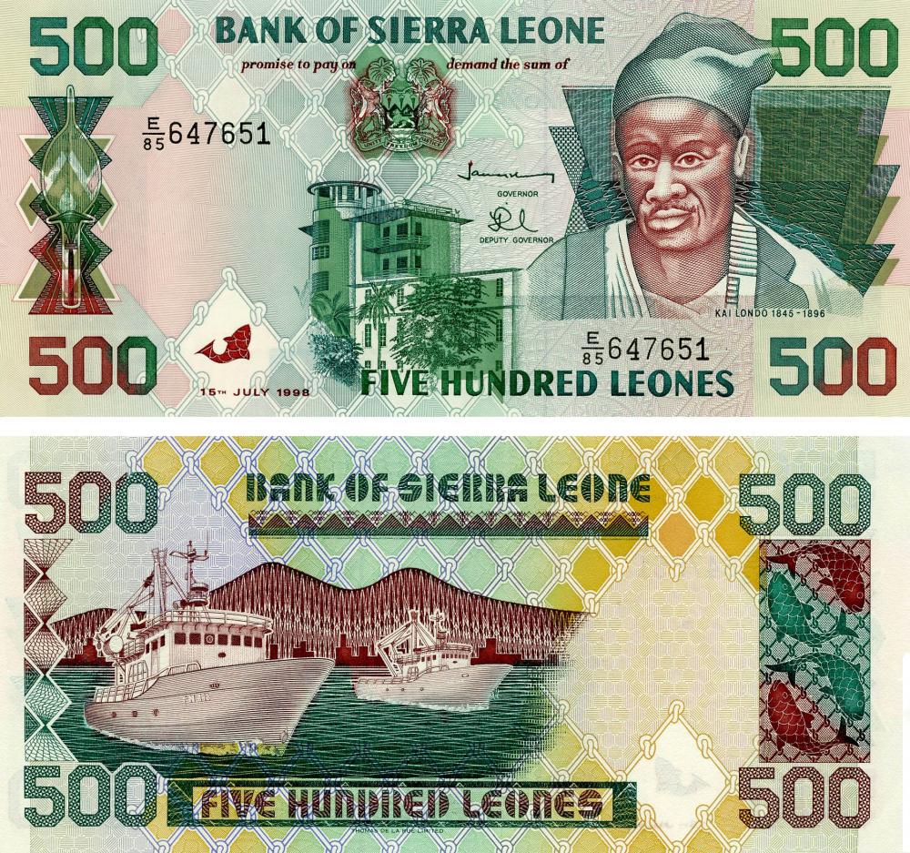Коллекционная банкнота Сьерра-Леоне 500 леоне 1998 UNC Корабли P23 (Б13282)