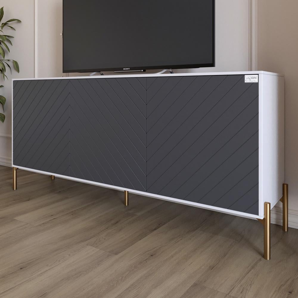 Тумба под телевизор Lion Амарант с золотыми металлическими ножками 168x40x76,5 см Нимфея Альба (000-000-2440)