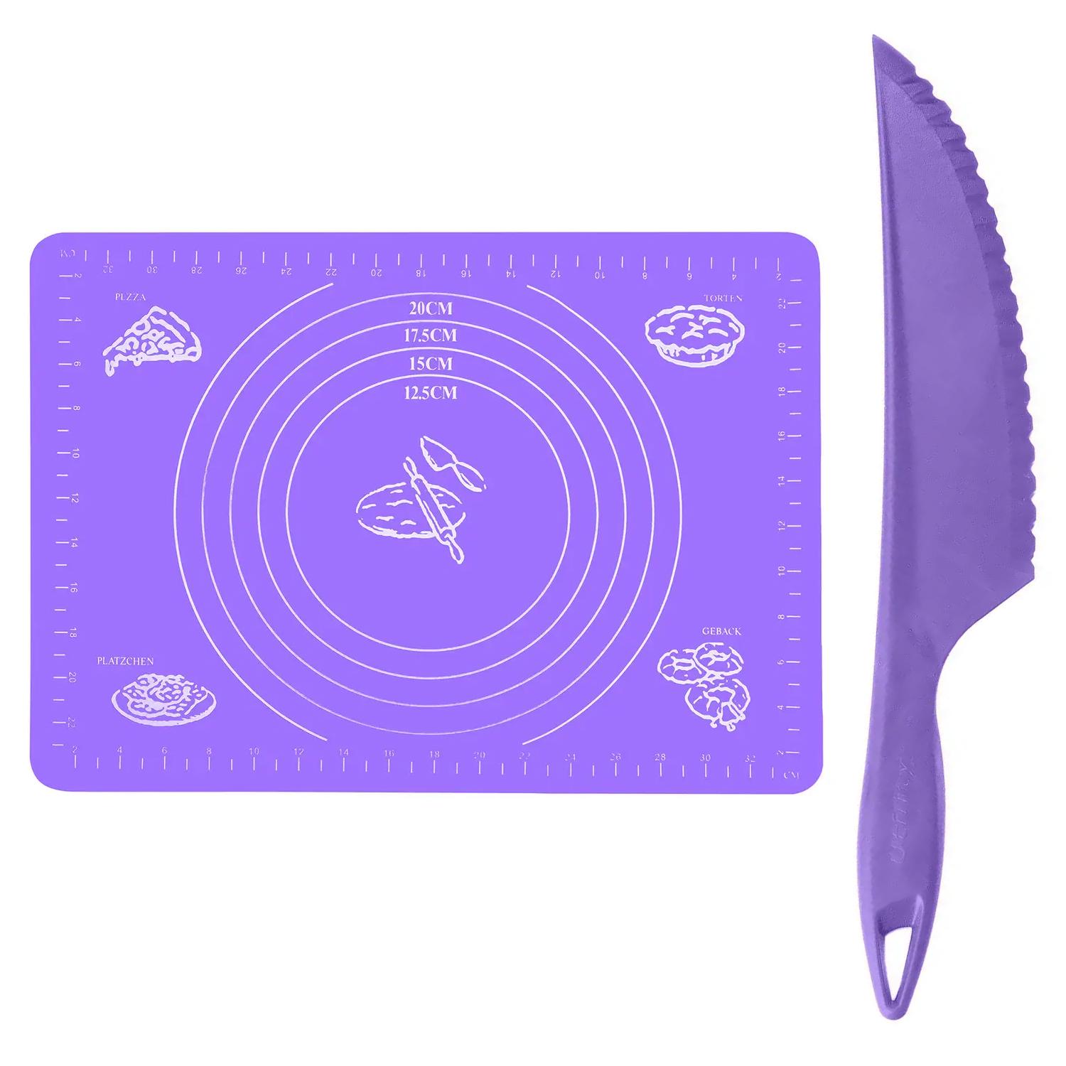 Комплект килимок силіконовий для розкочування тіста 25х35 см та ніж пластиковий Фіолетовий (1907173761)
