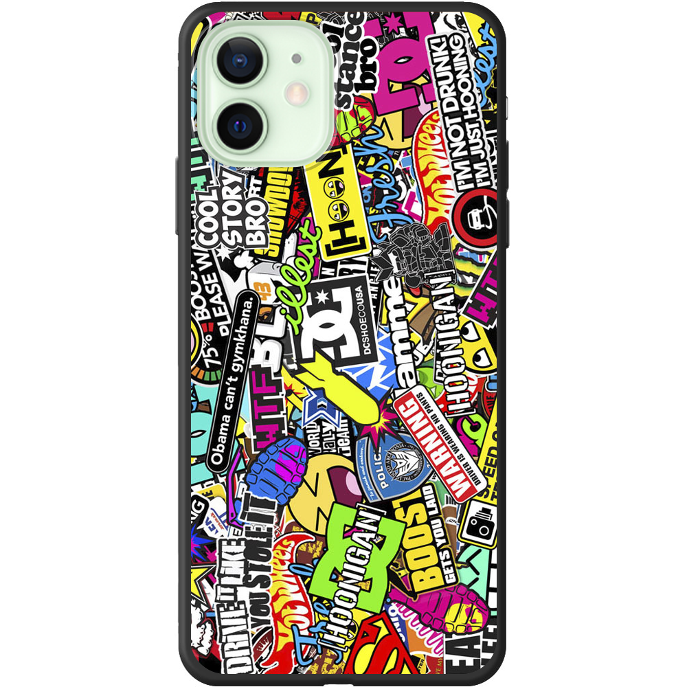 Чехол Boxface iPhone 12 Multicolored Inscriptions Черный силикон (41161-up880-41089)