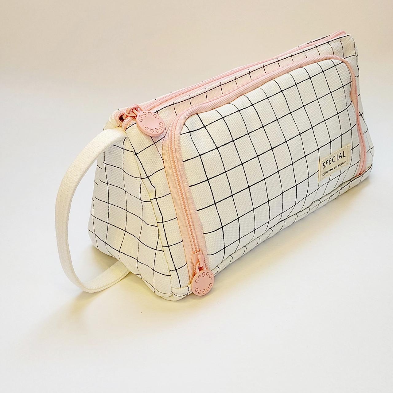 Пенал школьный студенческий Комод 2 отделения в клеточку треугольный