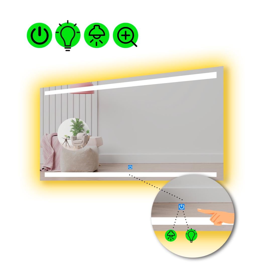 Зеркало с LED подсветкой Anita с сенсором и увеличительной линзой без подсветки 100x80 см (8776300)