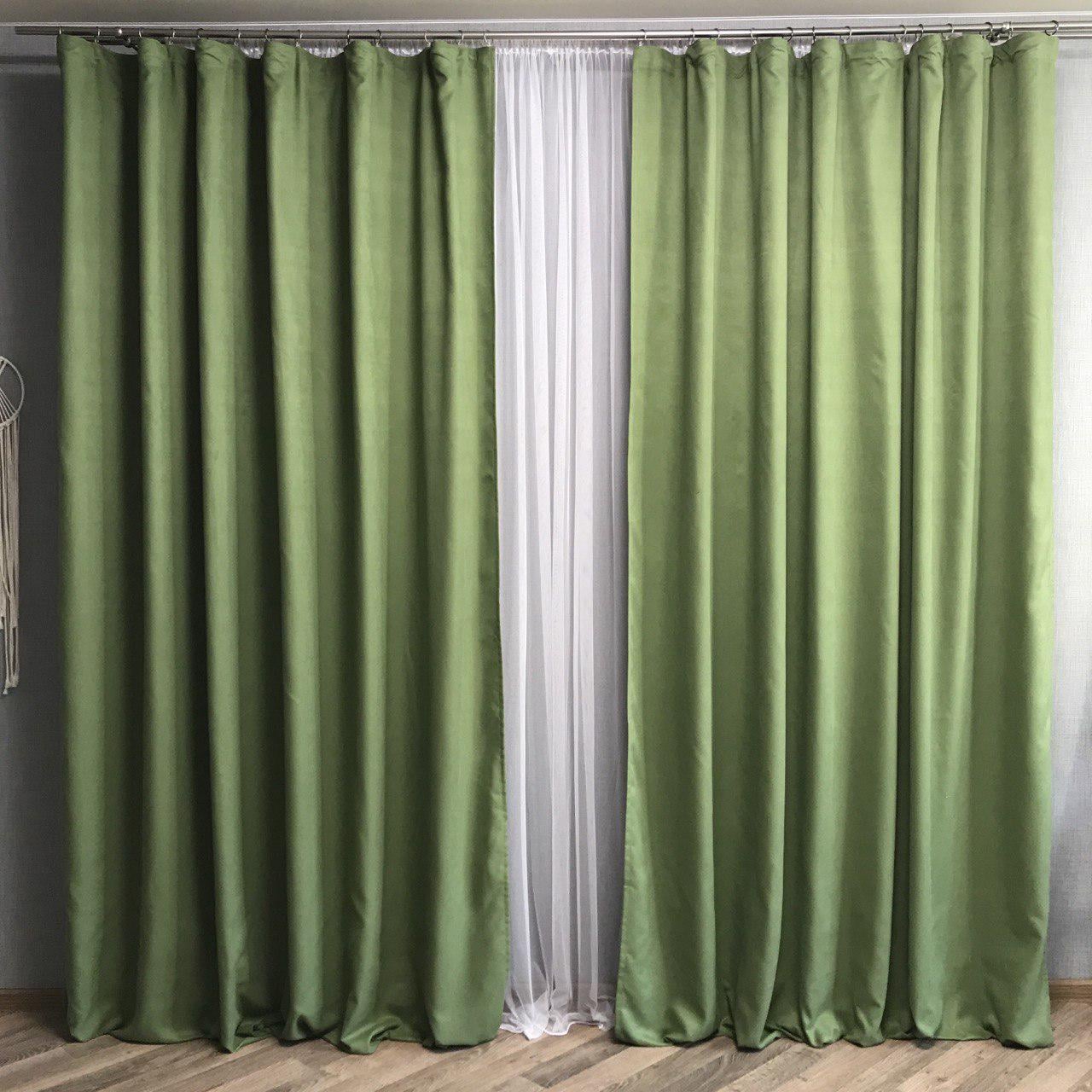 Штори з мікровелюру ALBO 200x270 см 2 шт. Зелений (SH-PK-586) Штори з мікровелюру ALBO 200x270 см 2 шт. Зелений (SH-PK-586)