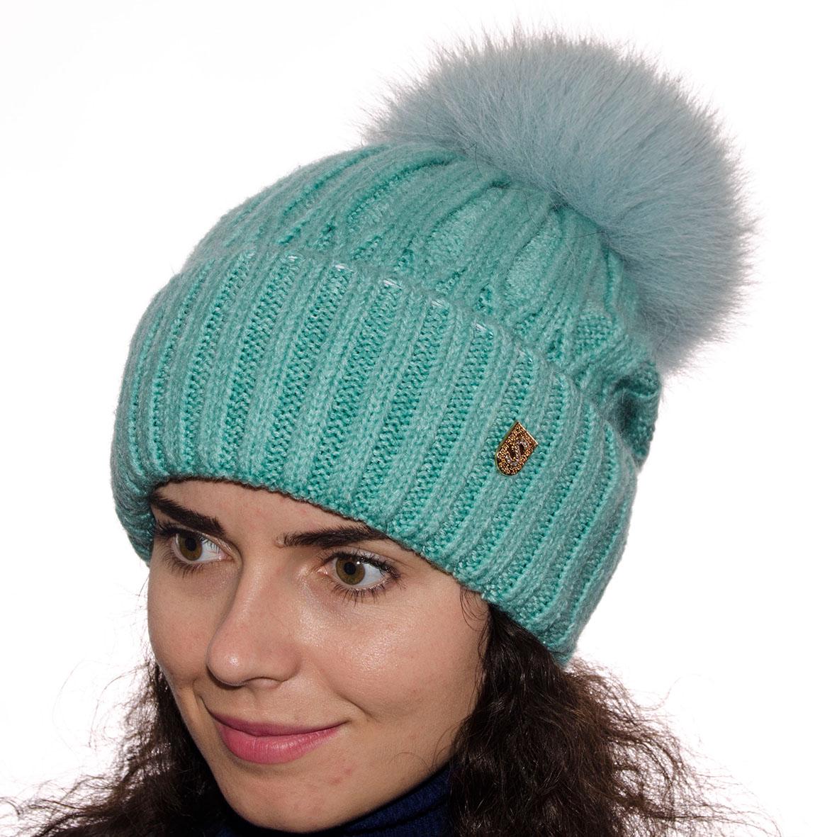 Шапка з великим хутряним помпоном Sofi SF20221 one size М'ята