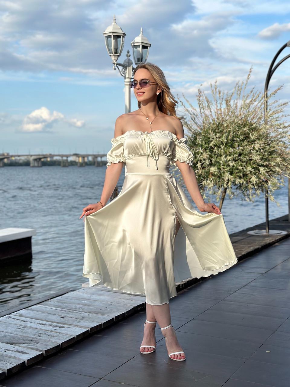 Платье женское миди Maybel из шелка Армани Шампань (2656491074) - фото 3 Платье женское миди Maybel из шелка Армани Шампань (2656491074) - фото 3