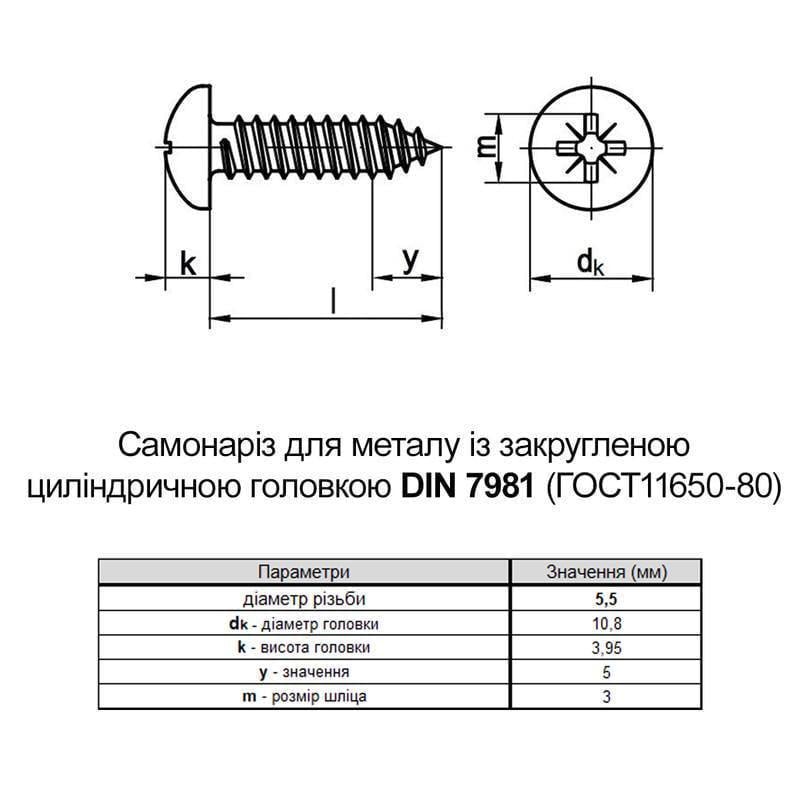 Саморез Metalvis DIN7981 5,5х38 PH3 нержавеющая сталь полная резьба полукруглая головка 500 шт. (N8050000N805553800) - фото 2