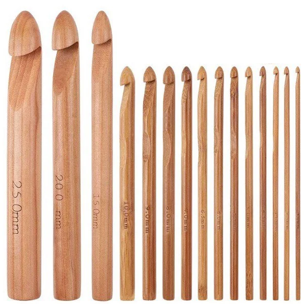 Гачки для в'язання з дерева d 3-25 мм 15 шт. (M00477)