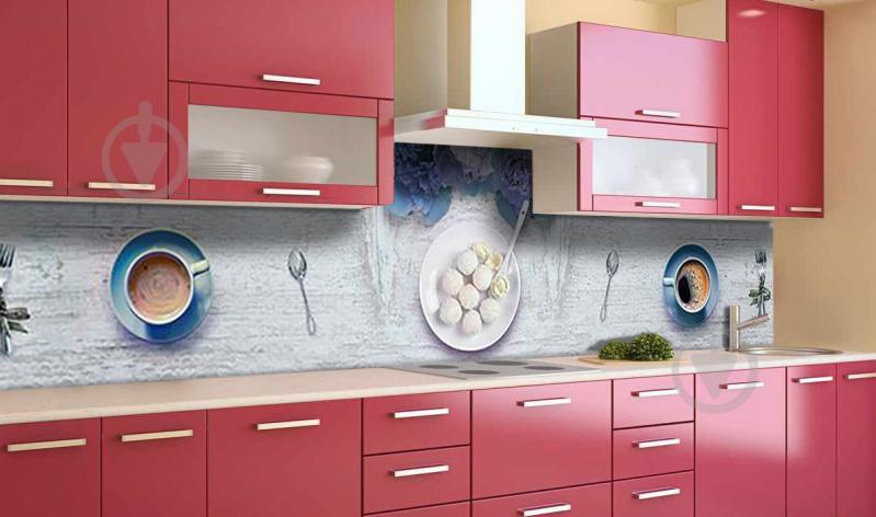 Наклейка виниловая кухонный фартук Zatarga "Цветы и Чашки" 600х2500 мм Наклейка виниловая кухонный фартук Zatarga "Цветы и Чашки" 600х2500 мм