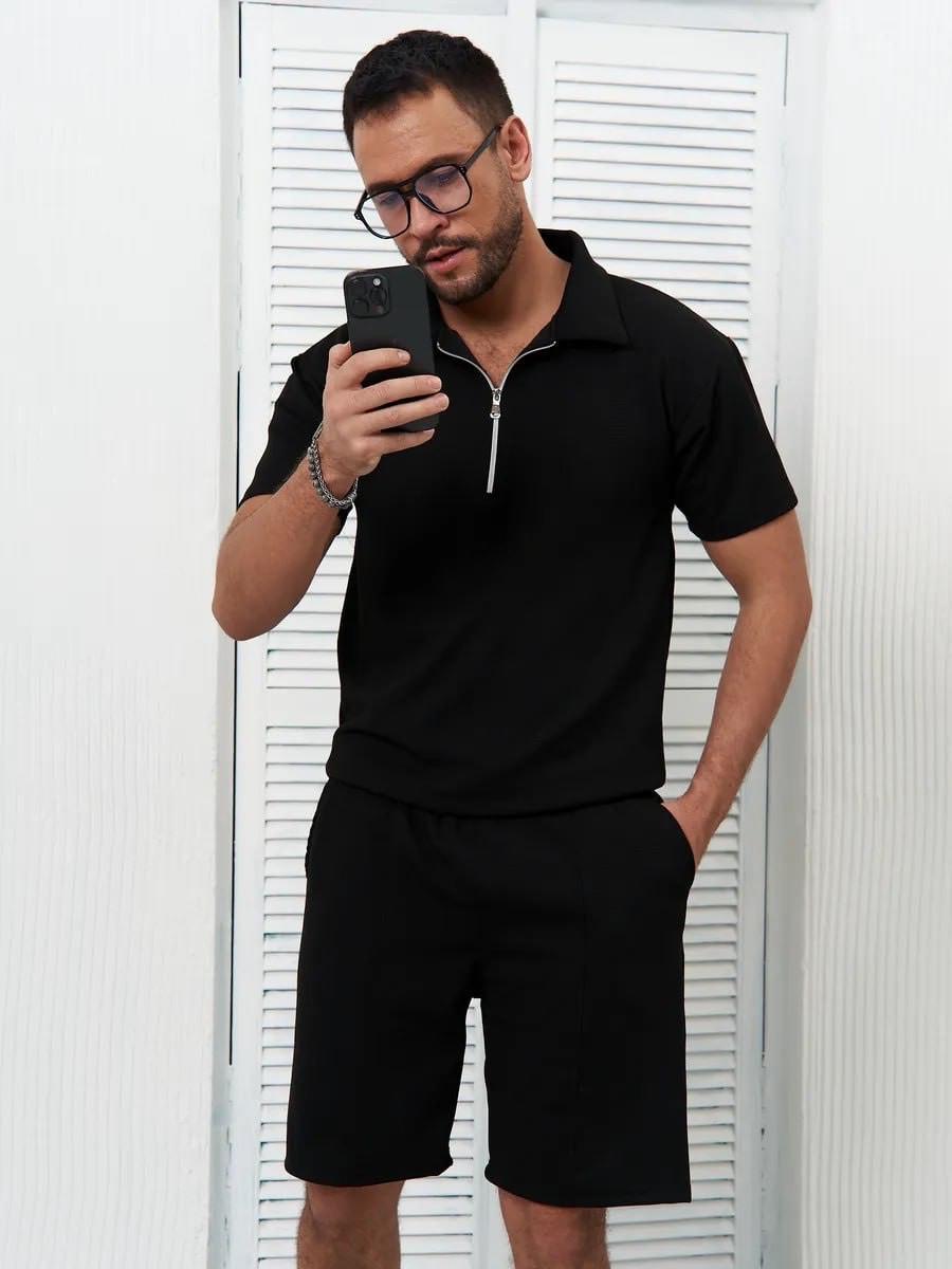 Комплект футболки и шорты из вафельного полотна M Черный (2657755067) - фото 2 Комплект футболки и шорты из вафельного полотна M Черный (2657755067) - фото 2