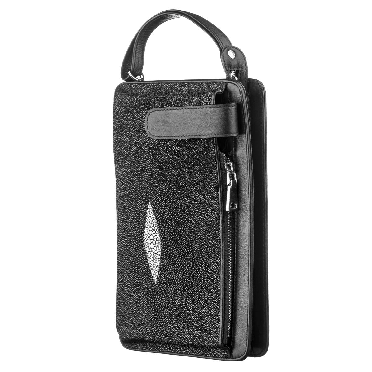 Барсетка мужская Stingray leather 18122 из натуральной кожи морского ската Черный Барсетка мужская Stingray leather 18122 из натуральной кожи морского ската Черный