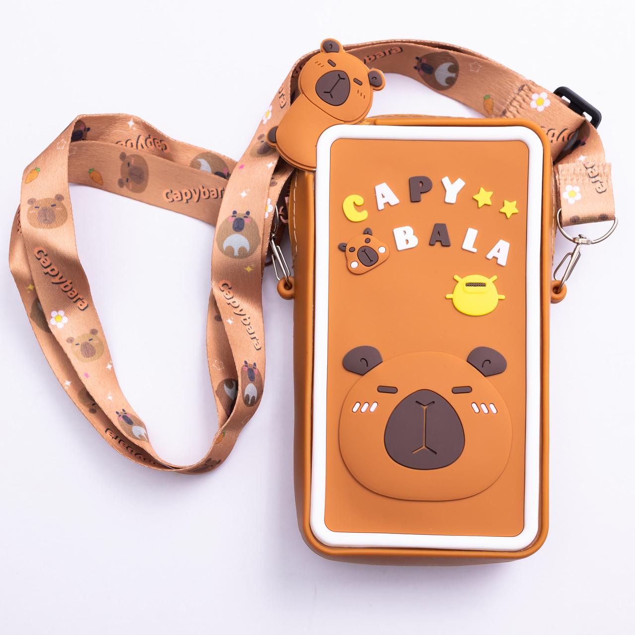 Сумочка-футляр для телефона Капибара силиконовая на молнии 17х10х3 см Коричневый (HP-55-17BR)