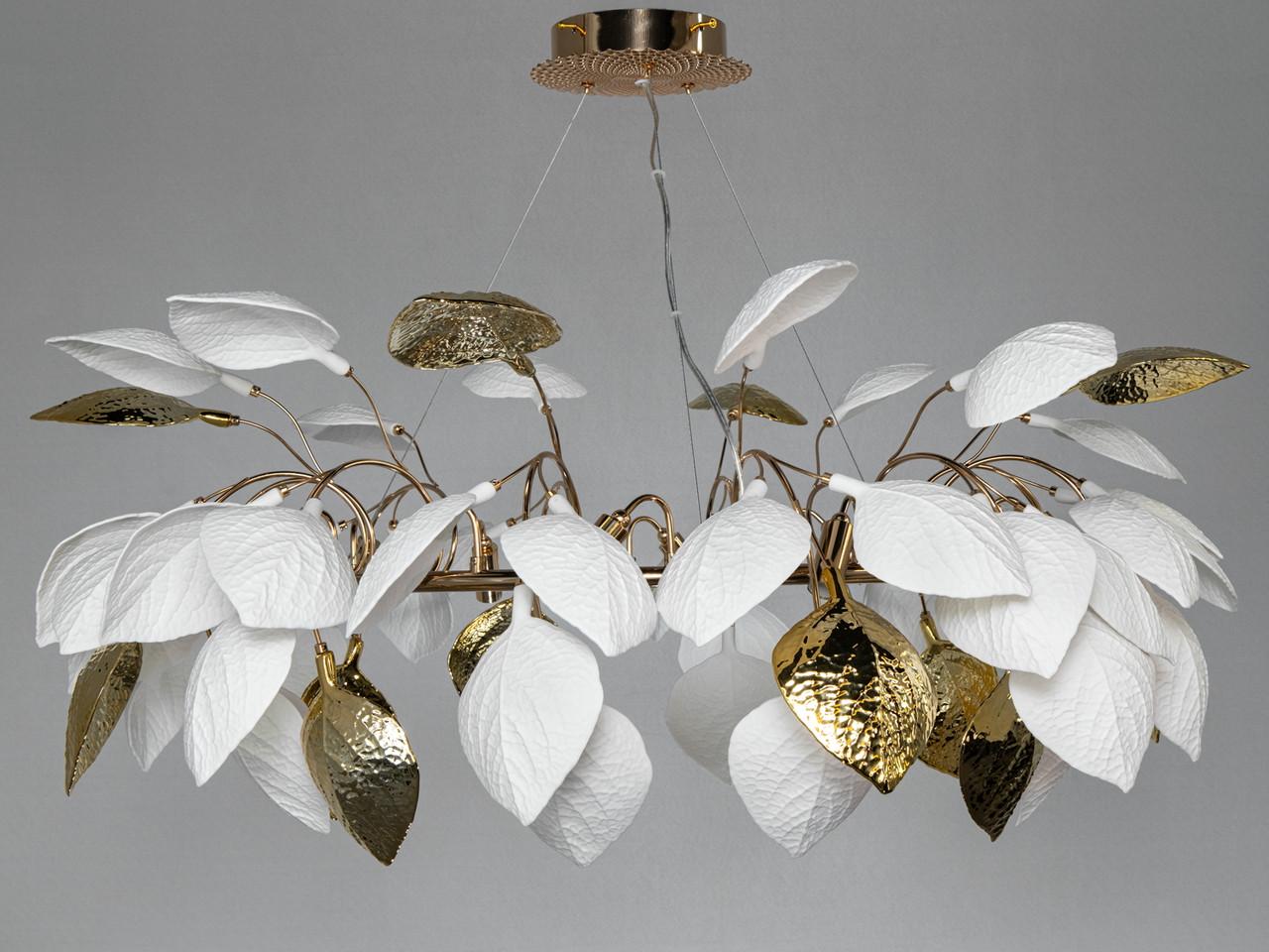 Люстра для гостиной Diasha 7238-12PRGD с листьями Белый/Золотой (7238-12PR GD)