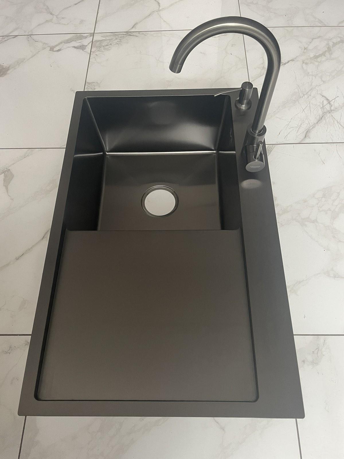 Мийка для кухні Lidz 7849BL PVD ліва Чорний/змішувач-кран для кухні Kroner-SCH035PVD - фото 6