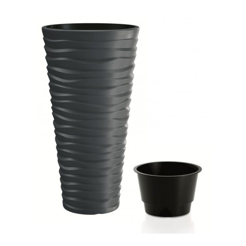 Горшок для цветов Prosperplast SAND высокий Н-62 см с вкладышем 2 в 1 Антрацит (79620-433)