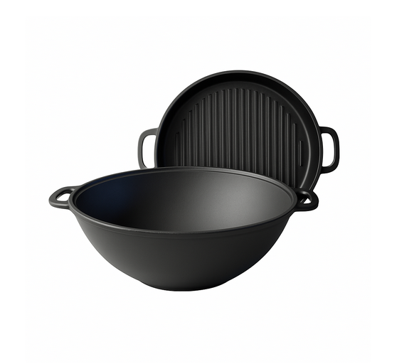 Котел чугунный Maysternya wok с крышкой-сковородкой гриль с плоским дном 12 л (2565660354)