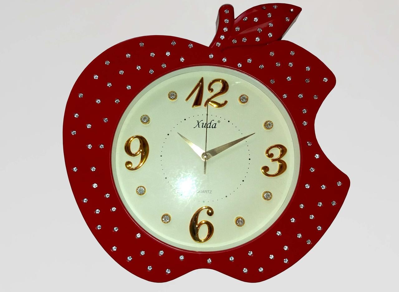 Часы настенные бесшумные Apple OV-0005 41х44 см со стразами Красный (2861666827)