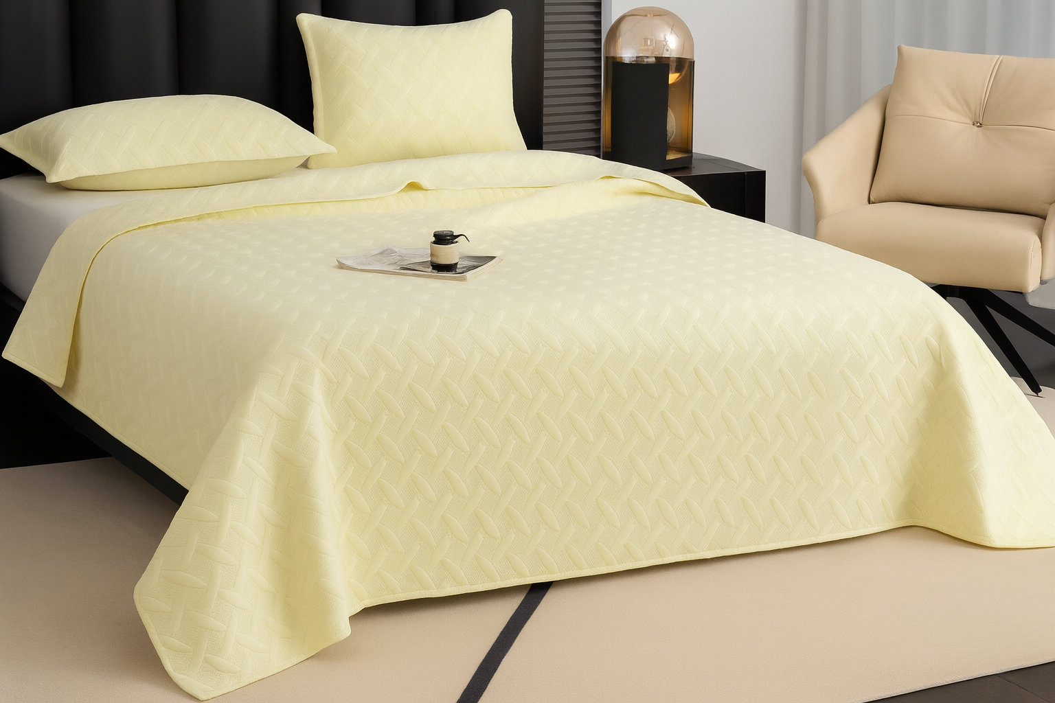 Комплект стеганного покрывала 200х230 см с двумя наволочками 50х70 см микрофибра Лимонный (MDP2710/lemon)