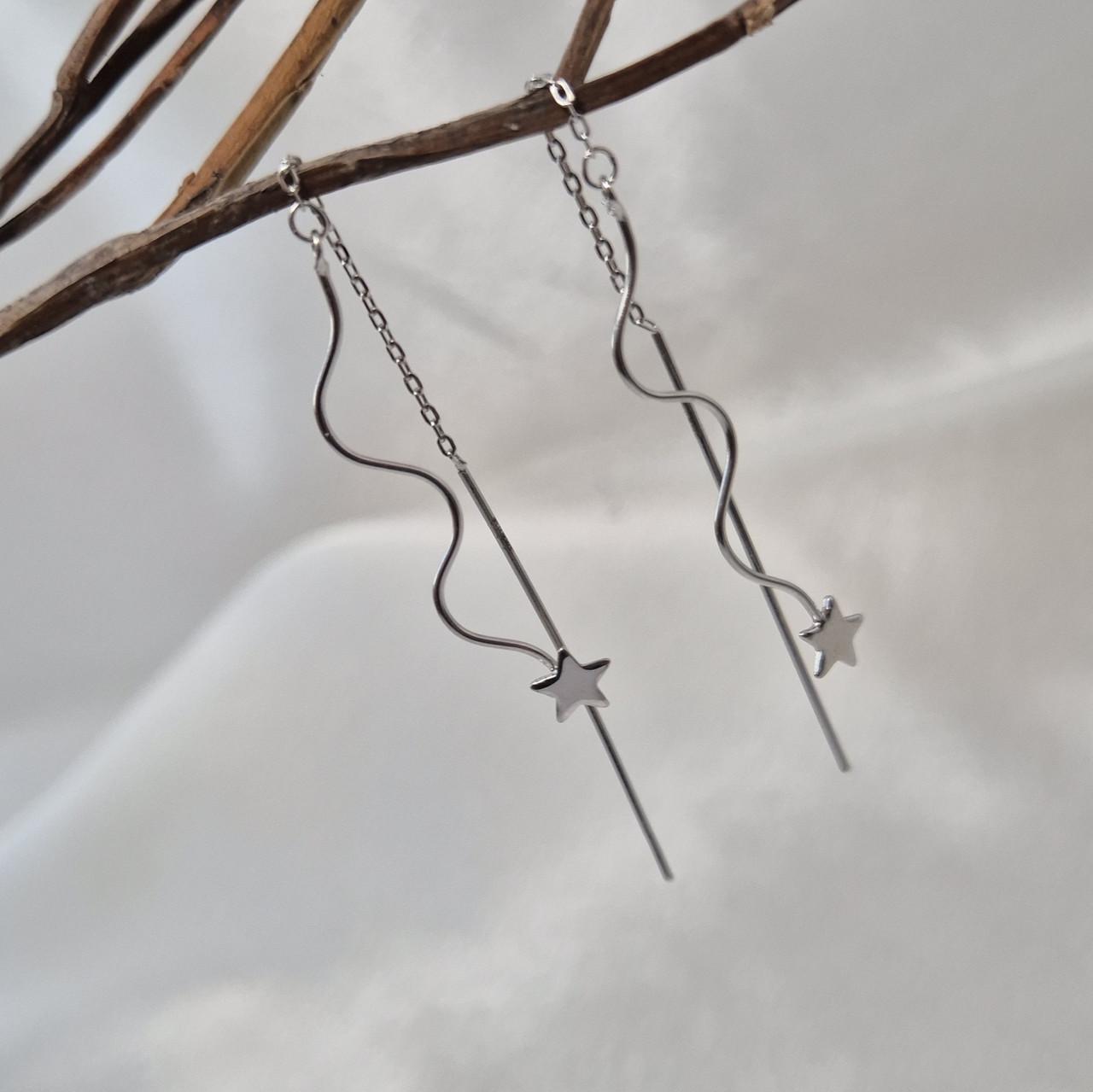 Сережки протяжки ланцюжки зірки срібло 925 проби родоване 0,92 г (6683р)