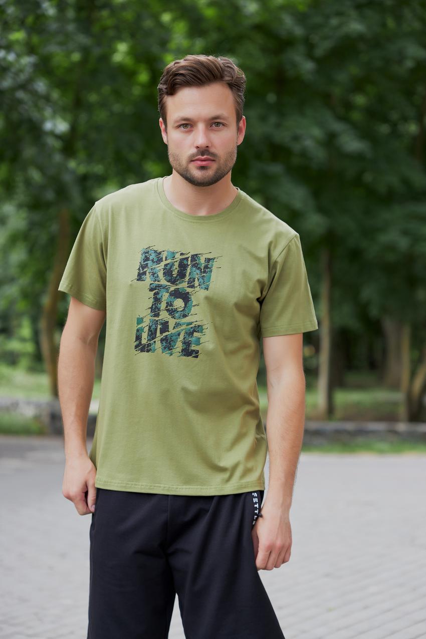 Футболка мужская Run to live М45.4 с принтом XXL Хаки светлый (766-1-64)
