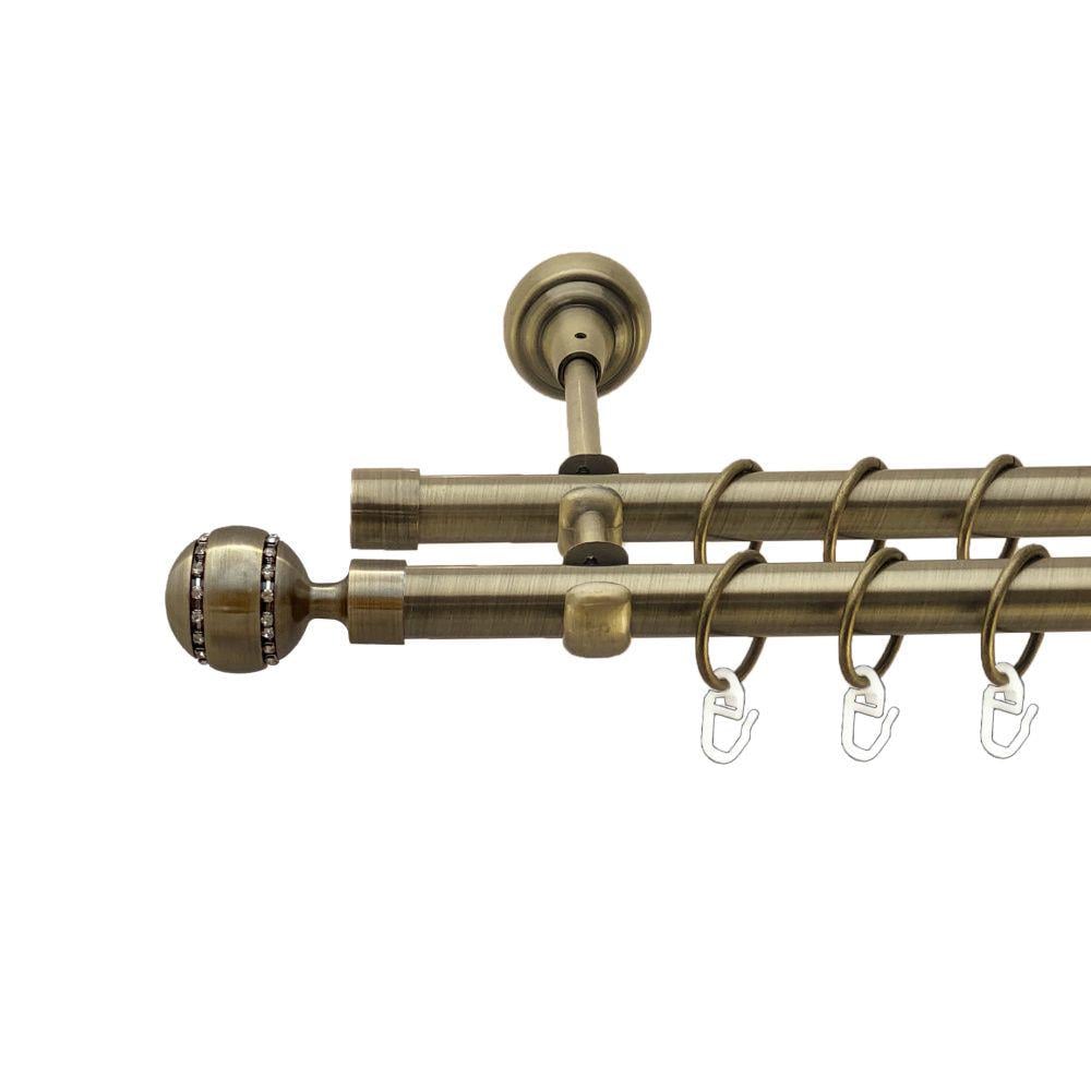 Карниз металлический Orvit Аркадия двухрядный открытый/гладкая труба/кольцо металлическое Антик 19/19 мм 300 см (00-00017528)