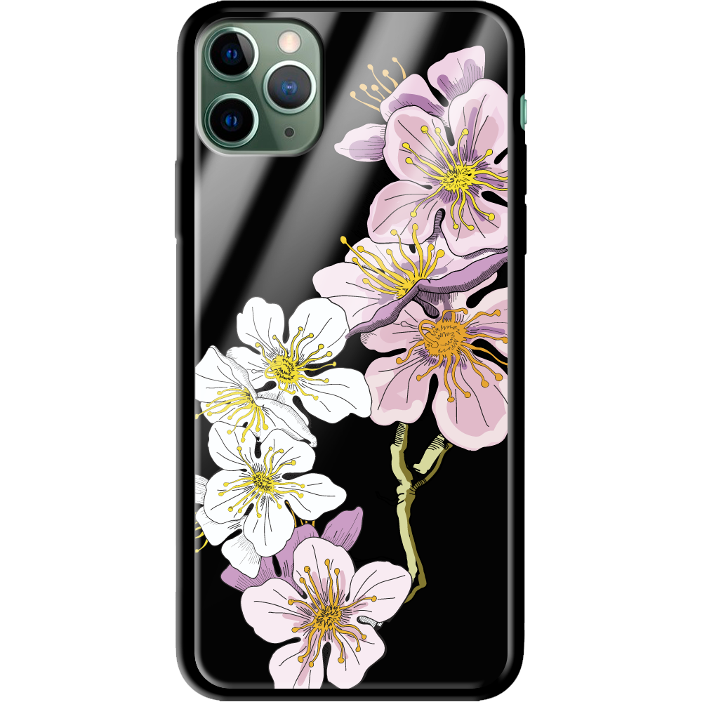 Чехол Boxface iPhone 11 Pro Max Cherry Blossom Черный силикон со стеклом (38194-cc4-38347)