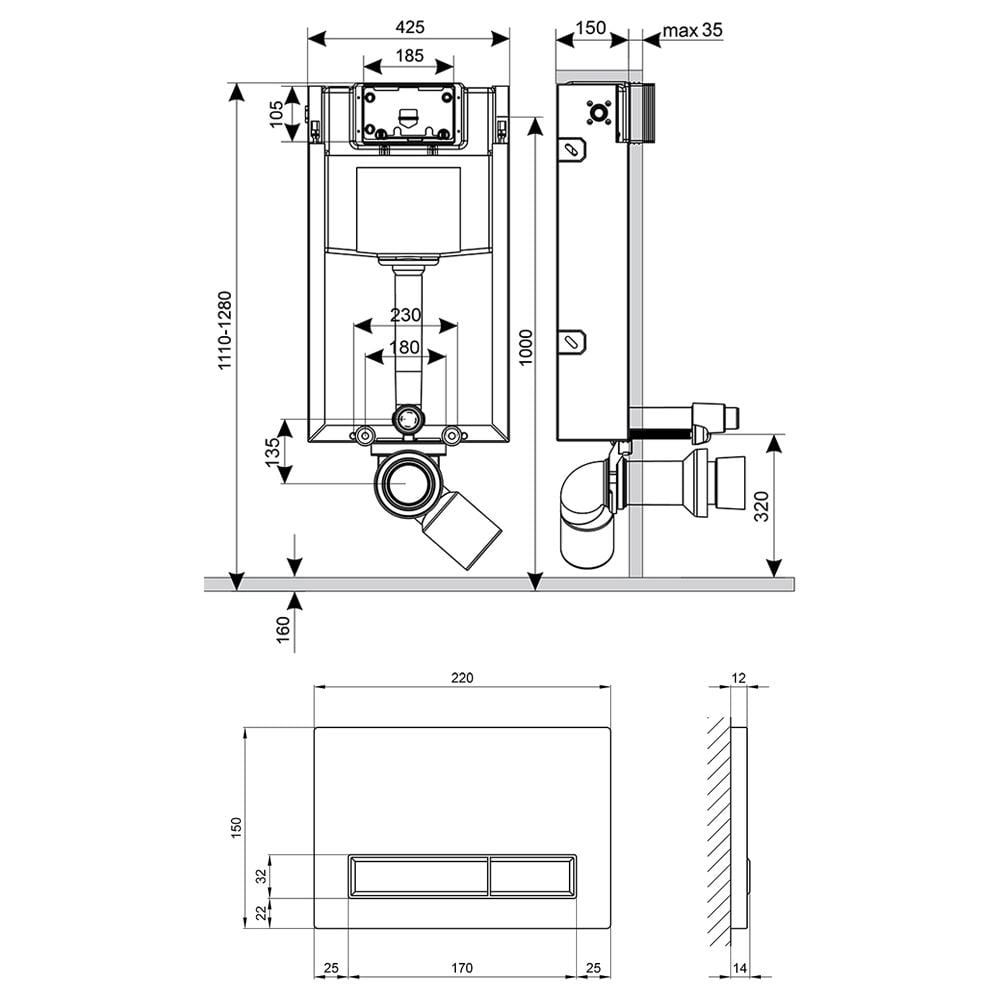 Инсталляционная система для унитаза Q-tap Nest QT0133M425M08382SAT с кнопкой Сатин (72927) - фото 2