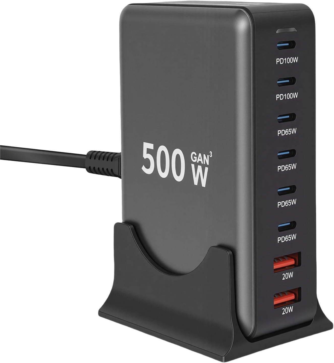 Зарядная станция сетевая ILEPO 500W на 2 USB+6 Type-C Black (19339)