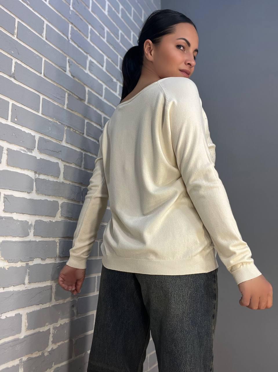 Джемпер жіночий ACCORDDREAM 9067 тонкий светр розсип камінців OS Молочний (2903) - фото 5