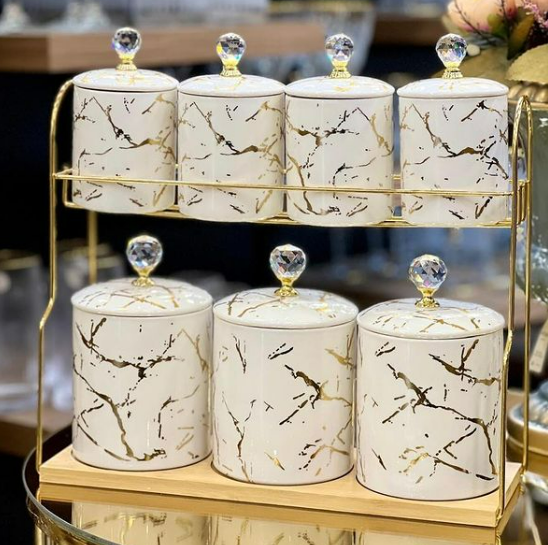 Набір для сипучих продуктів на металевій підставці 7 предметів по 300 мл і 700 мл (HP-1215) - фото 4