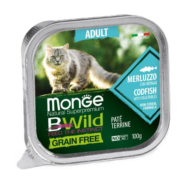 Корм для кошек влажный Monge Cat Wet Bwild Grain Free треска с овощами 100 г (000025596)