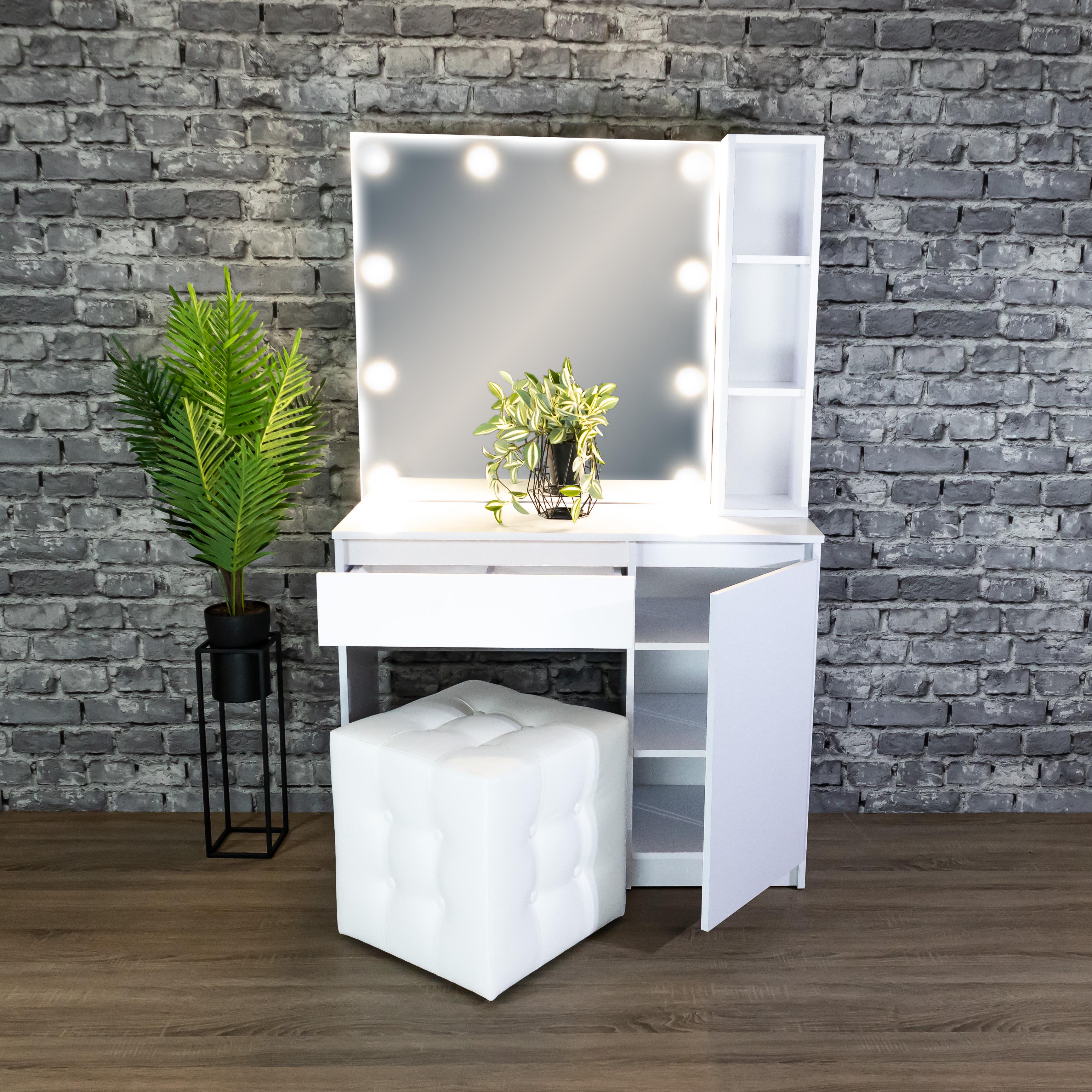 Стіл макіяжний з Led лампами та полицями 160х100х40 см Білий (08/5/9) - фото 4 Стіл макіяжний з Led лампами та полицями 160х100х40 см Білий (08/5/9) - фото 4