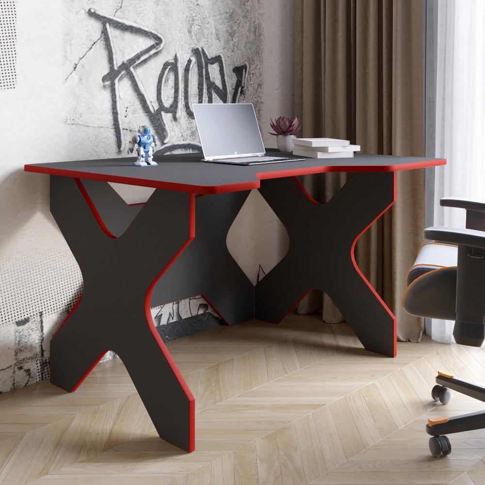 Комп'ютерний стіл Lion Донат із червоною кромкою 120х90х74,5 см Антрацит (Lion-041698) - фото 1 Комп'ютерний стіл Lion Донат із червоною кромкою 120х90х74,5 см Антрацит (Lion-041698) - фото 1