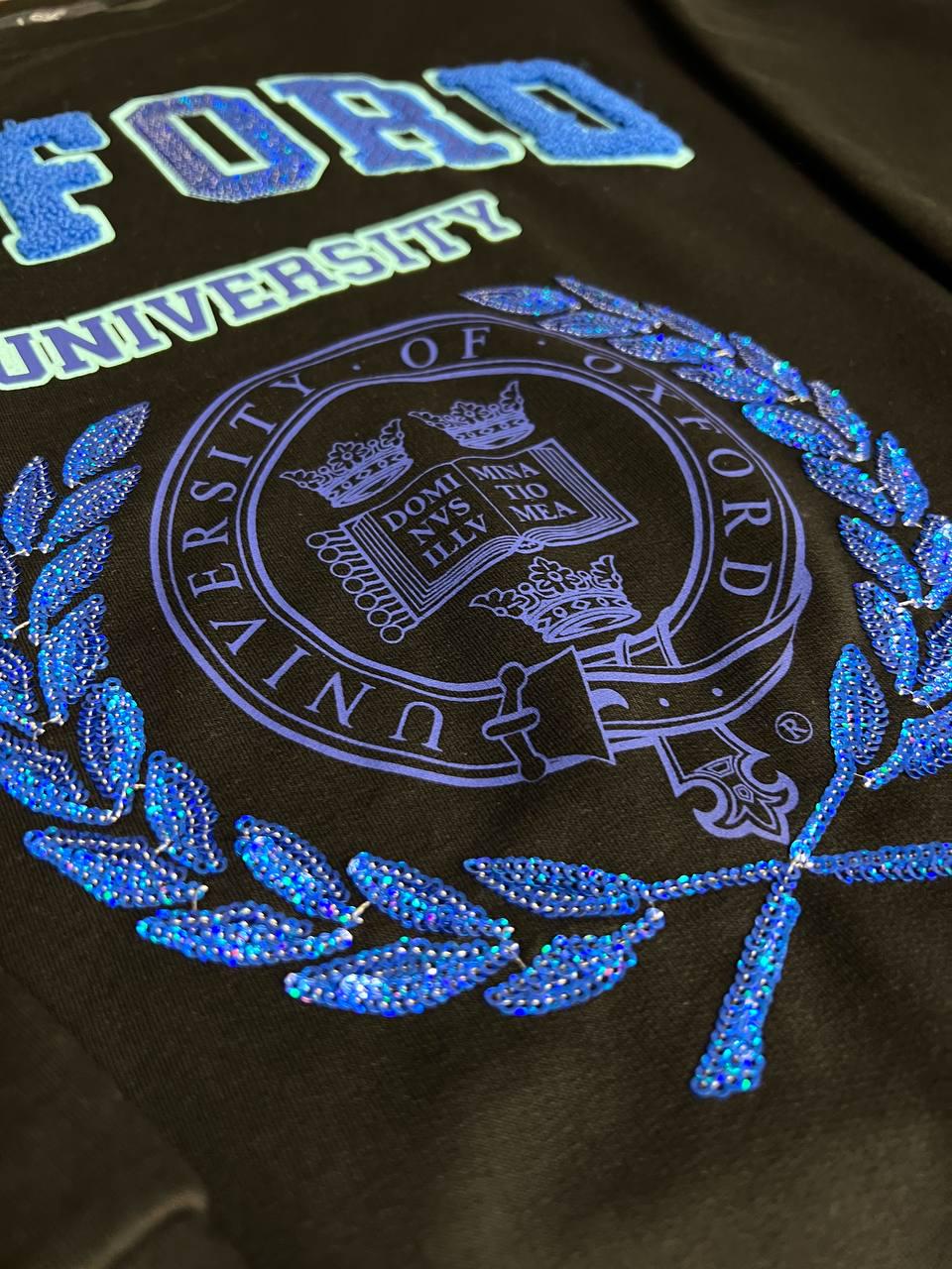 Свитшот женский LSK 6011 удлиненный туника вышивка спереди OXFORD пайетки OS Черный (1870) - фото 8