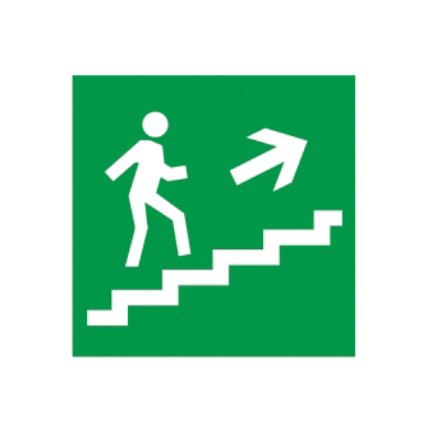 Этикетка самоклеящаяся УЭК Направление к эвакуационному выходу по лестнице справа вверх 150x150 мм (YPC30-150NEV-LNAPRVV)