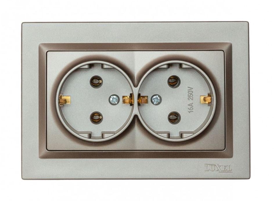 Розетка двойная Luxel Jazz с заземлением Графитовый (9708)