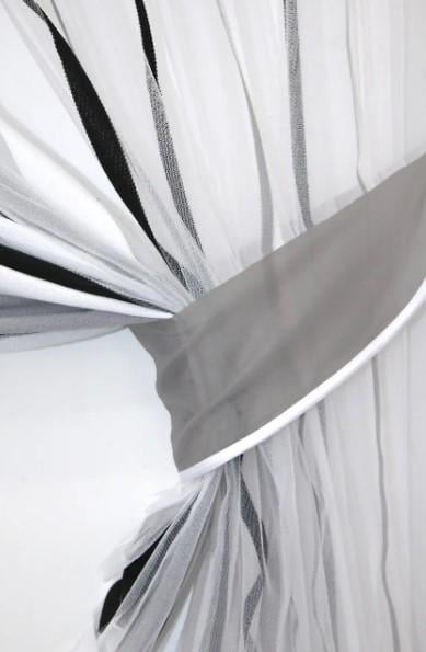 Занавеска на кухню с подвязками 330х170 см Серый/Черный (101к) - фото 2 Занавеска на кухню с подвязками 330х170 см Серый/Черный (101к) - фото 2