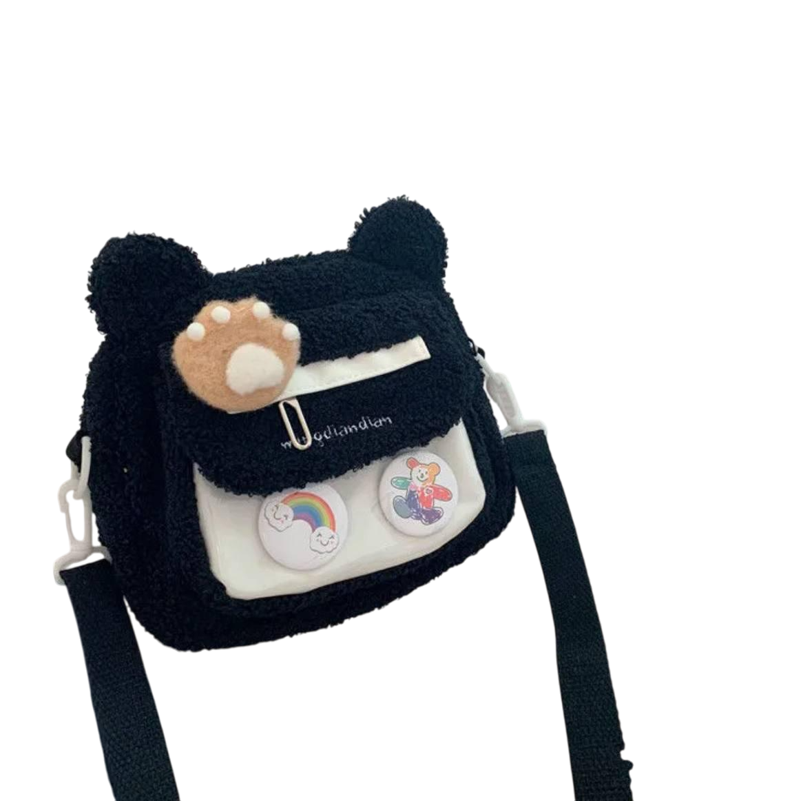 Сумка-барсетка с лапкой игрушкой с карманами и брелоками в корейском стиле Черный (2602963997)