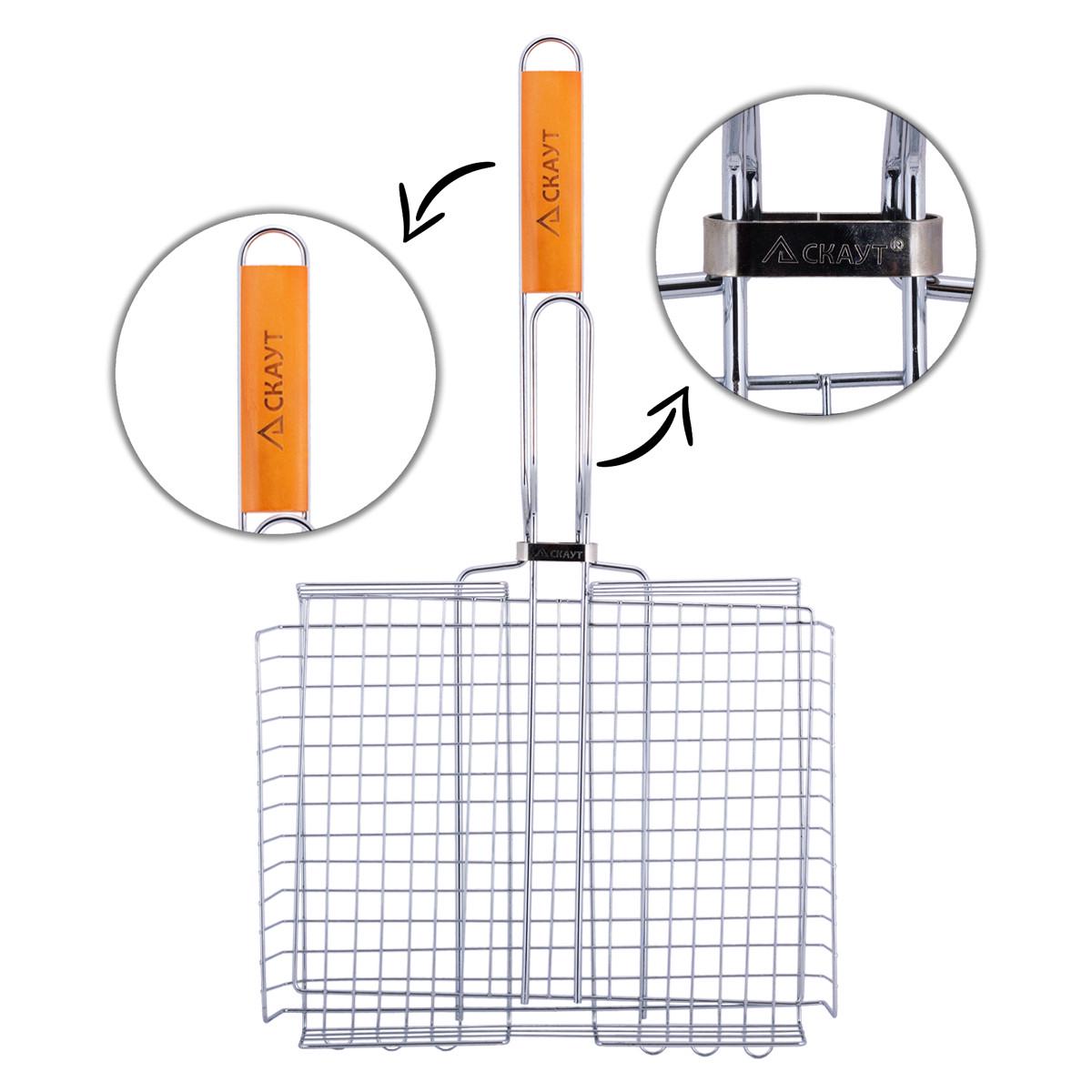 Решітка для гриля глибока Скаут КМ-0704 із хромованої сталі та дерева 31х25х5,5 см (150-84-0704) - фото 3