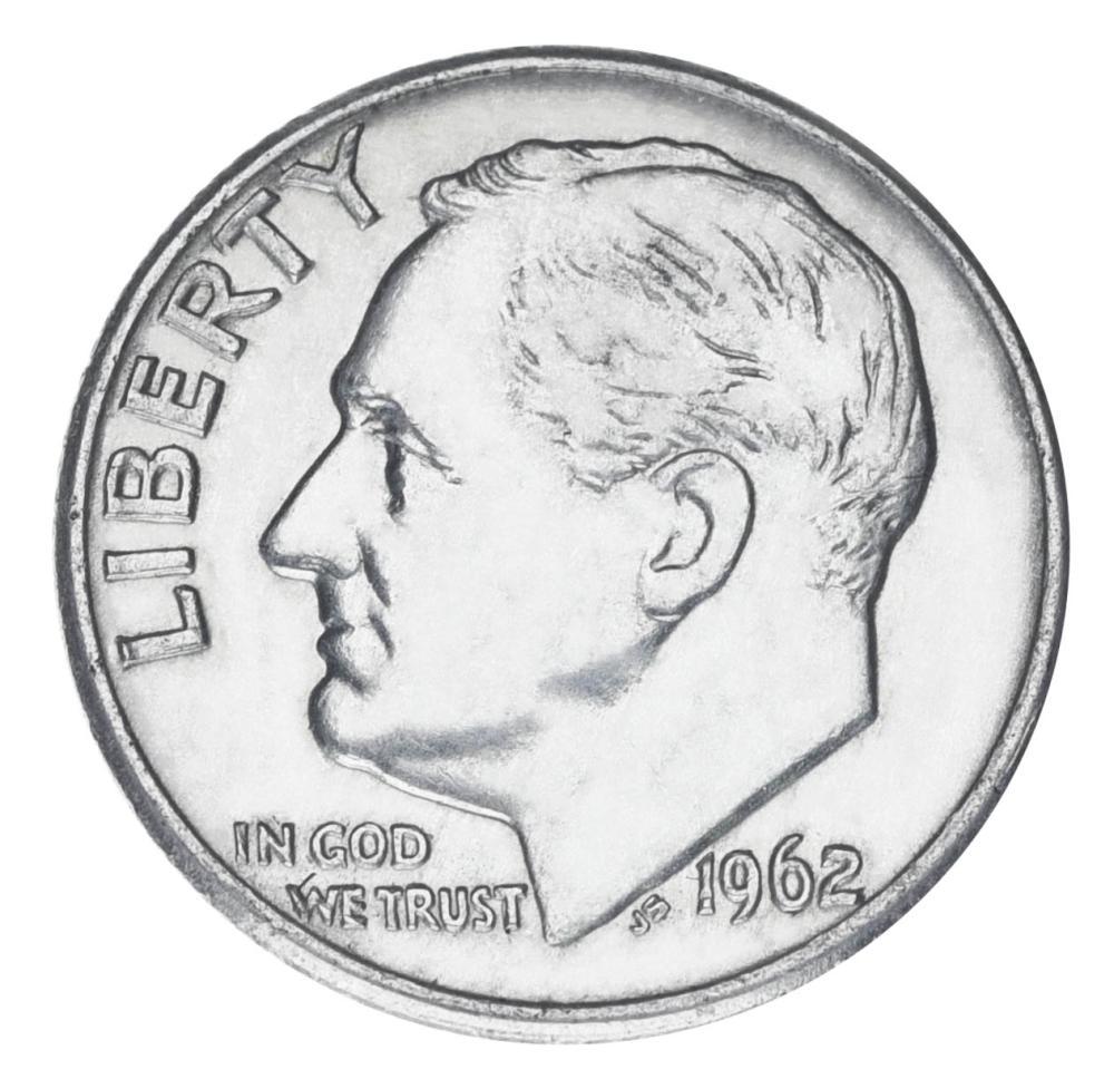 Коллекционная монета США 10 центов 1962 серебро F-VF Дайм Рузвельт 2,5 г (М19930)