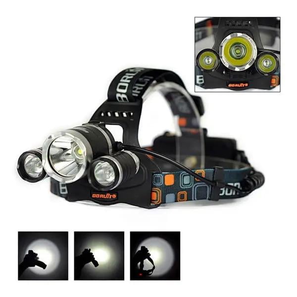 Ліхтар налобний High Power HeadLamp 3xCree T6 з 3 діодами на акумуляторах (2417) - фото 9