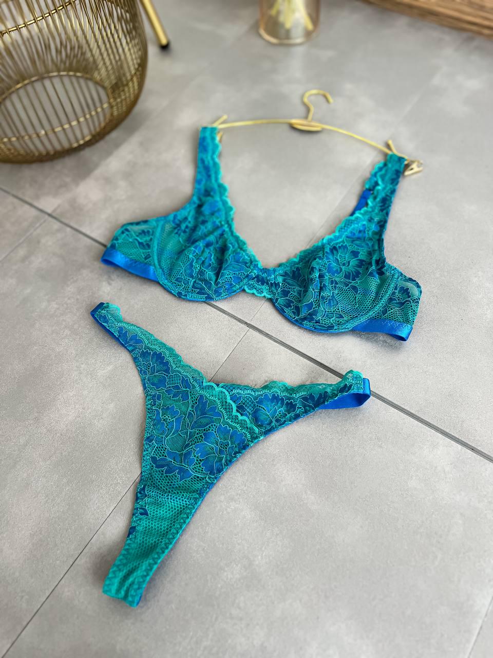 Комплект нижнего белья кружевной M Бирюзовый (DO2219) - фото 13 Комплект нижнего белья кружевной M Бирюзовый (DO2219) - фото 13