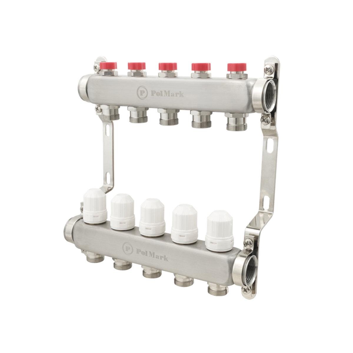 Коллектор Polmark 1x3/4 5 выходов с термоклапанами без евроконусов - фото 1