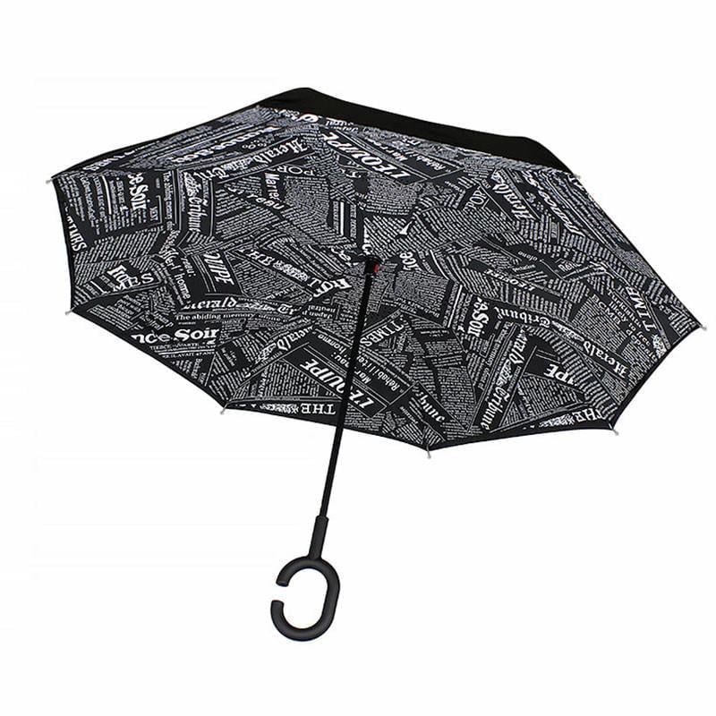 Зонт наоборот Lesko Up-Brella Газета Черная женский