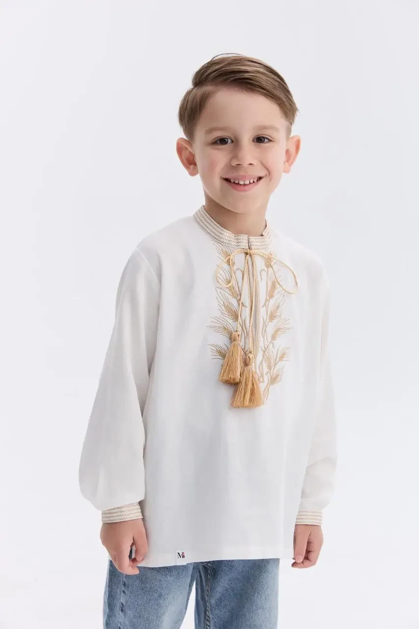 Вышиванка для мальчика Колоски 122 см Молочный
