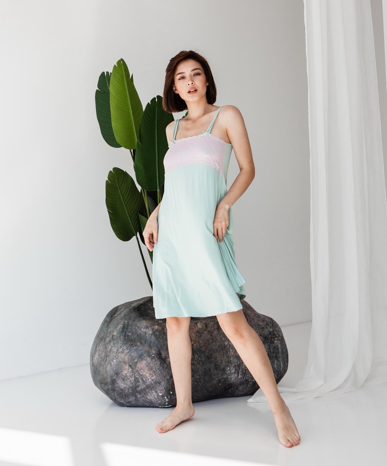 Сорочка з мереживом віскоза S Ментоловий (81366)