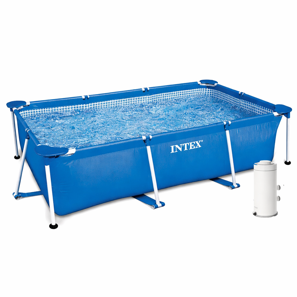 Бассейн каркасный прямоугольный Metal Frame Intex 28270-4 220х150х60 см с фильтром/подстилкой/тентом Голубой (147-9-28270-4)